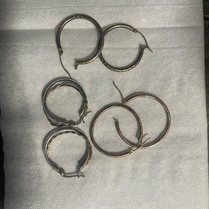 3 pairs of 1”hoop earrings 2 pairs 10k  1 pair Sterling Sliver